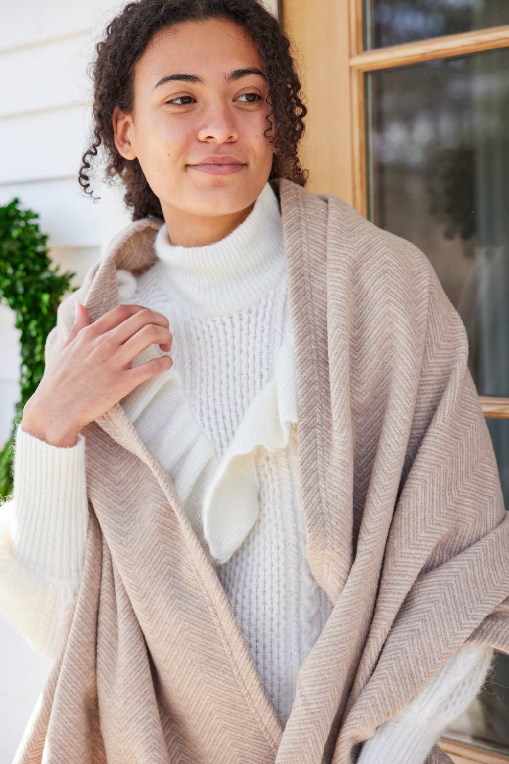 Bayside Herringbone Shawl - Wheat