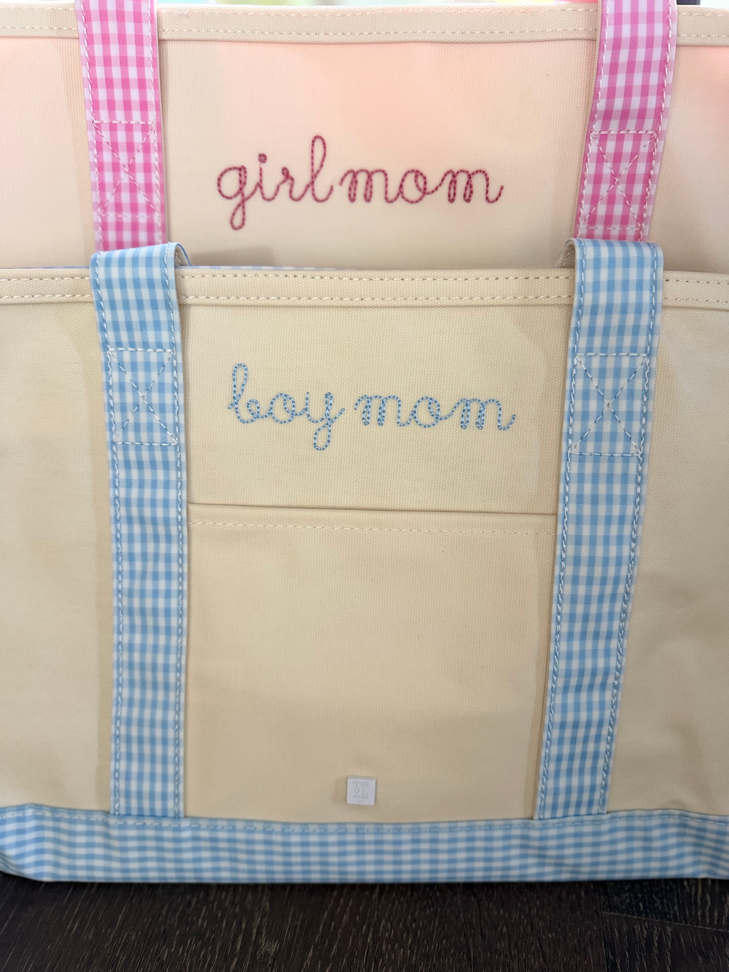 Gingham Mist Trim “Boy Mom” Medium Tote