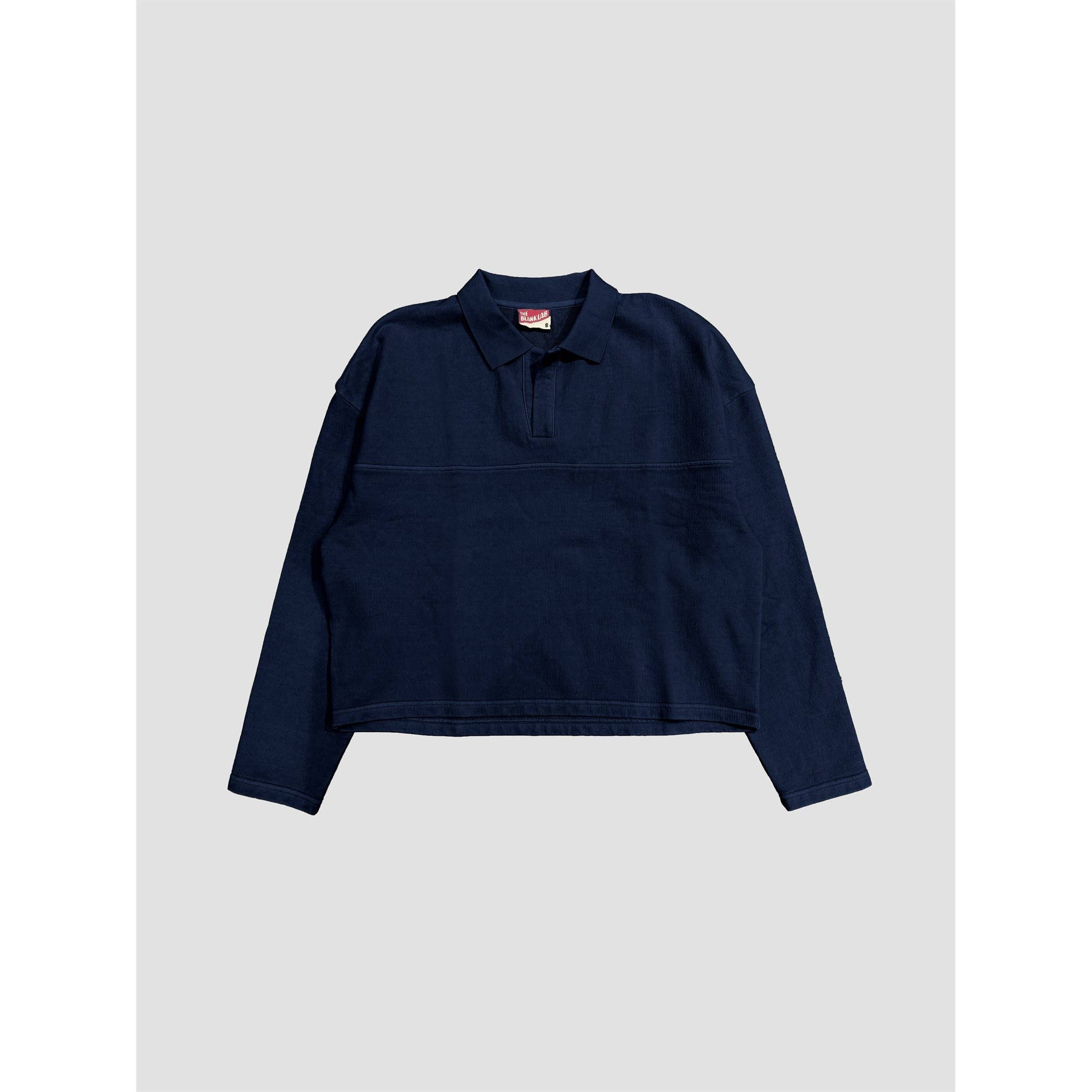 Navy Acid Wash Rugby Style Collared Sweatshirt