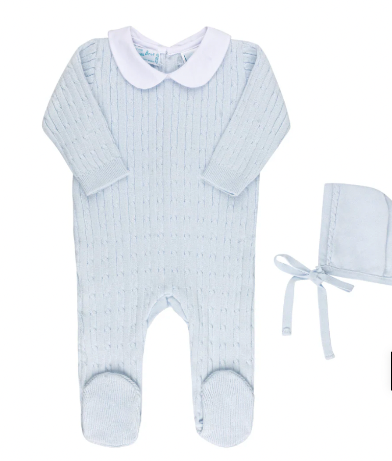 Boys Peter Pan Cable Knit Romper & Bonnet- Feltman Brothers
