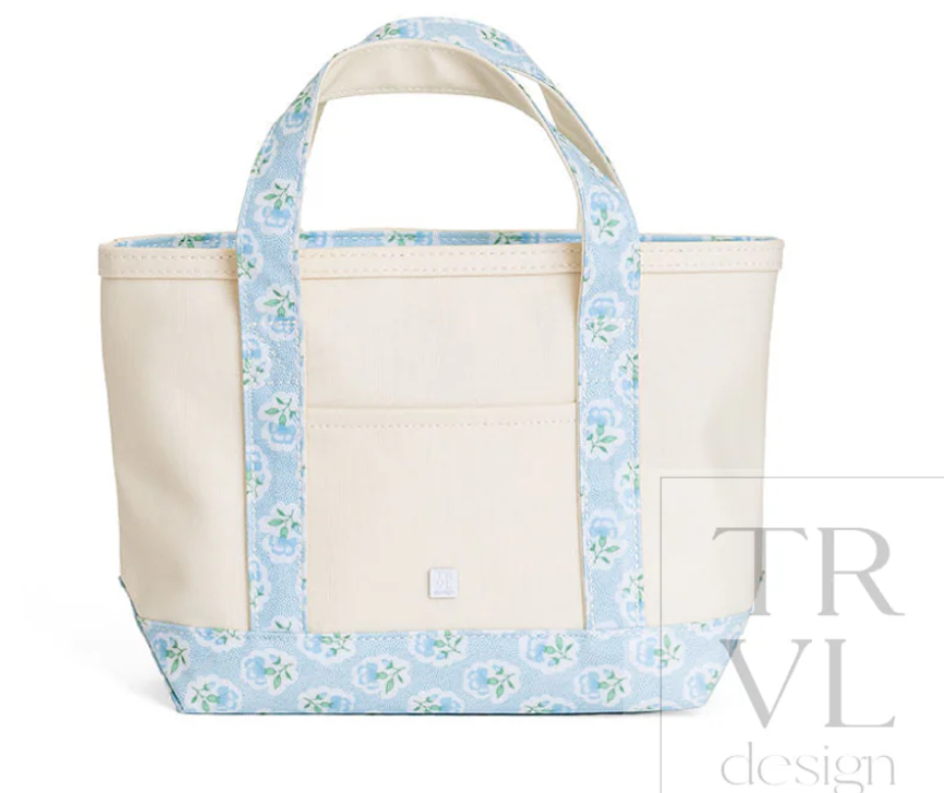 Petite Fleur Blue Trim Mini Tote