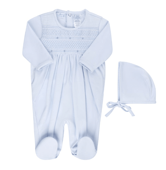 Feltman Brothers - Baby Boys & Girls Smocked Bullion Romper w/Hat: Blue / NB - by Morrow & Main