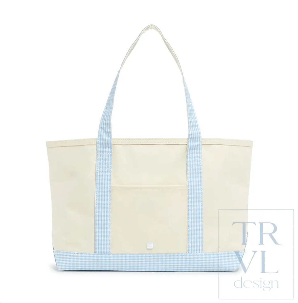 Gingham Mist Trim Medium Tote - by Morrow & Main