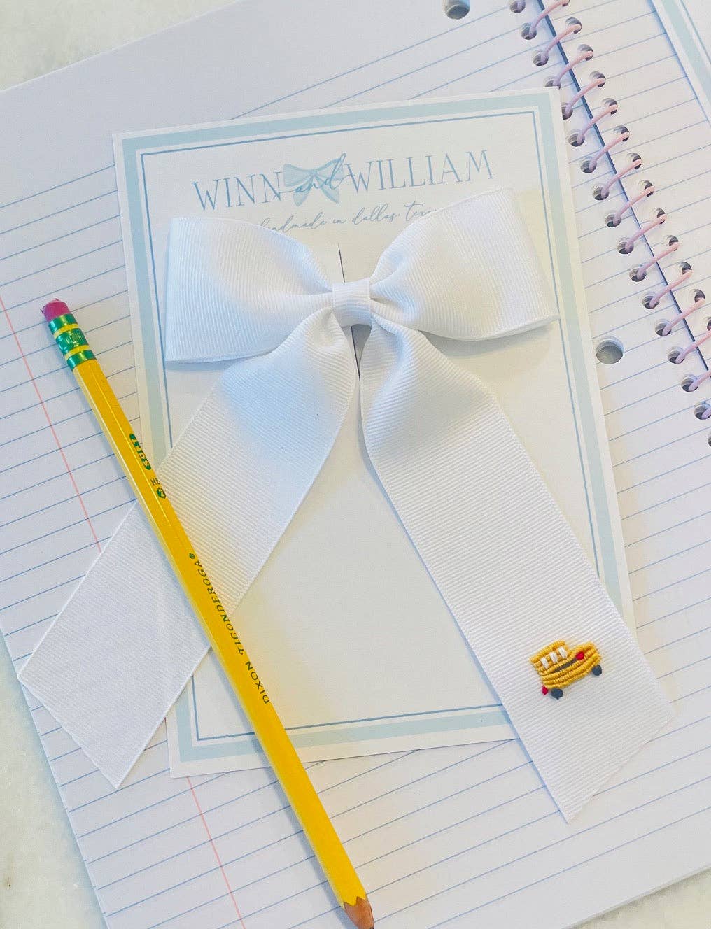 Winn and William - School Bus Bow: White ** SHIPS JULY** - by Morrow & Main