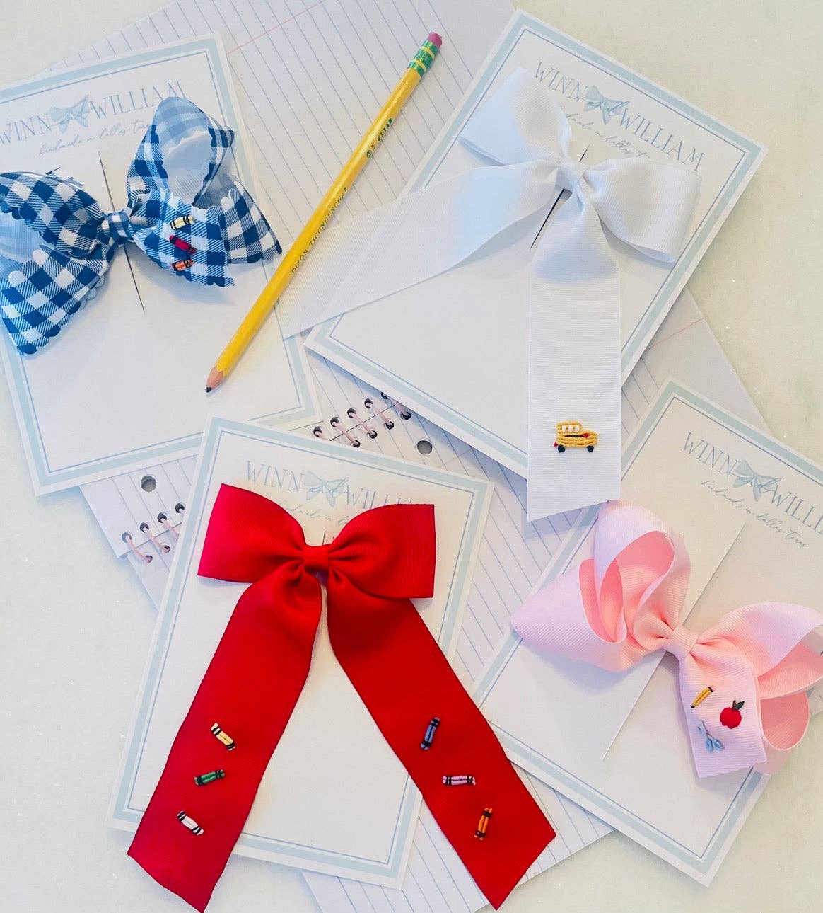 Winn and William - School Bus Bow: White ** SHIPS JULY** - by Morrow & Main