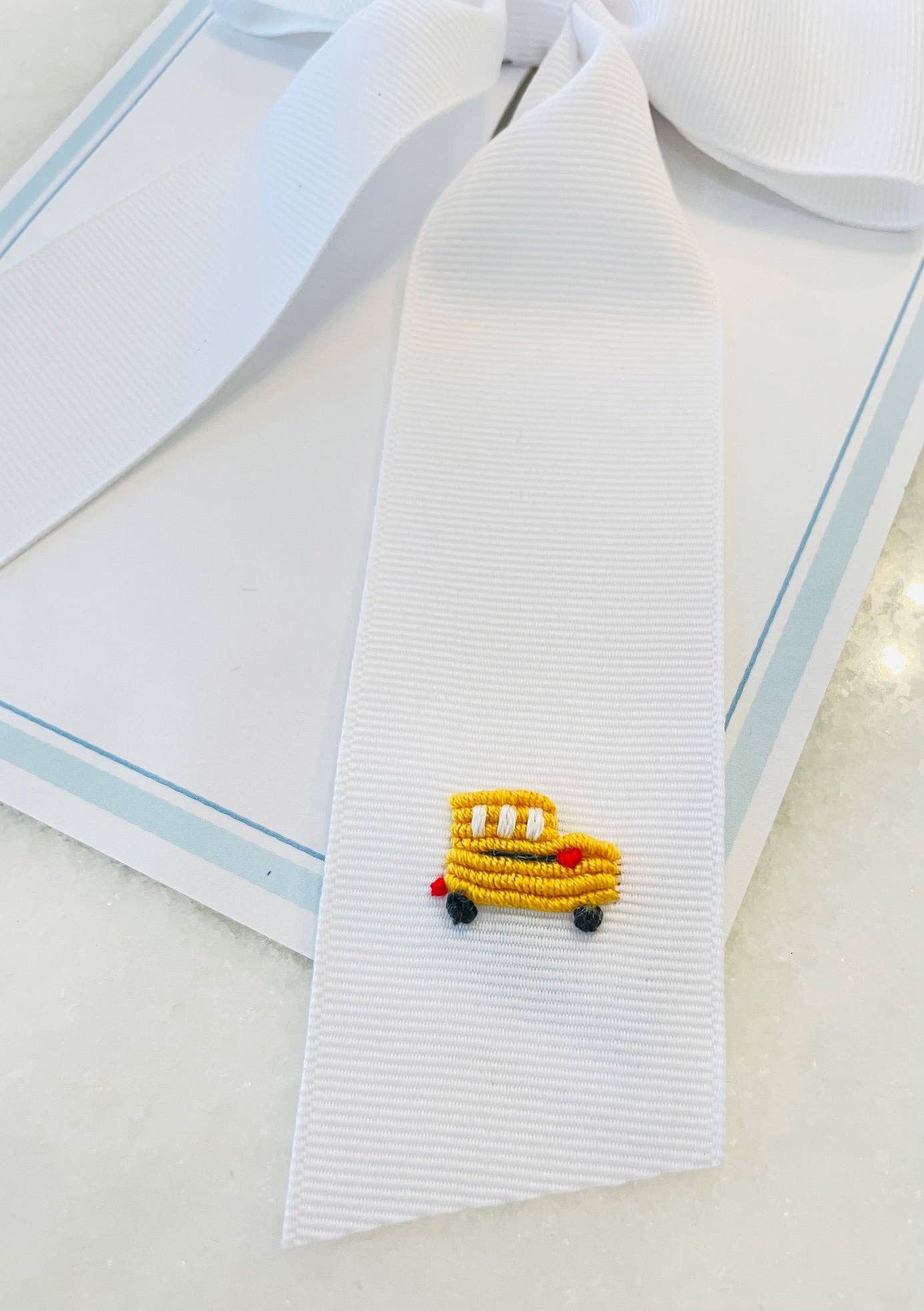 Winn and William - School Bus Bow: White ** SHIPS JULY** - by Morrow & Main