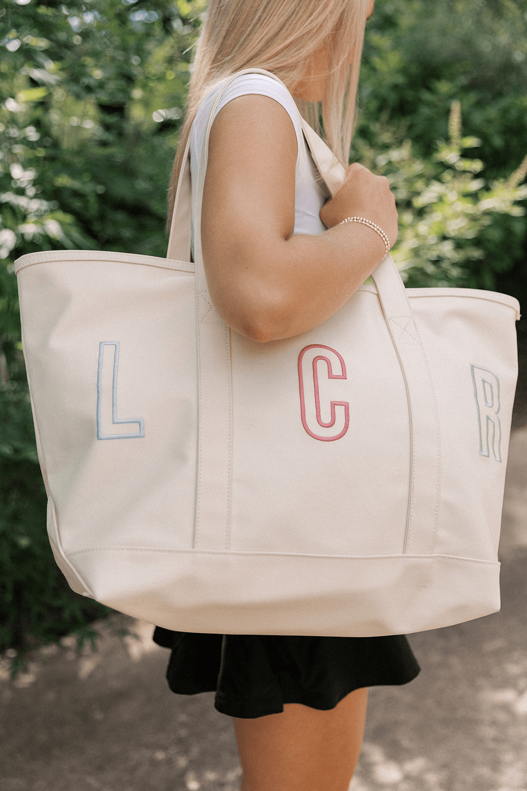 3 Letter Monogram Maxi Tote – Natural Coated Canvas - by Morrow & Main