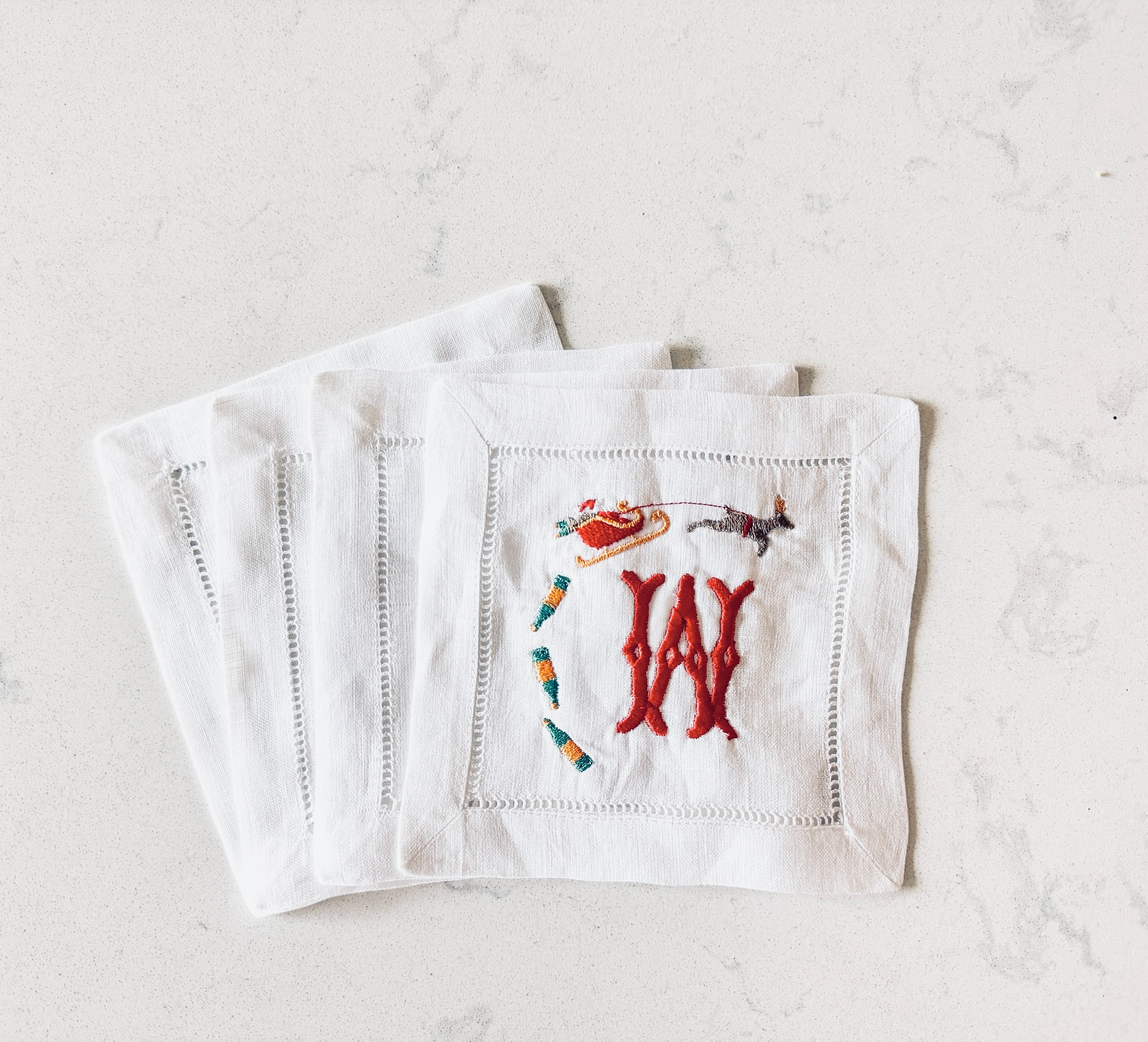 Holiday Hemstitch Cocktail Napkins