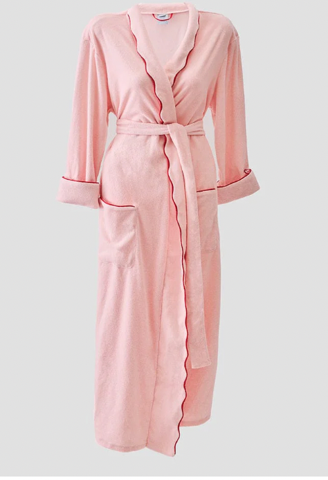 Weezie Long Scallop Lightweight Robe- Red/Pink