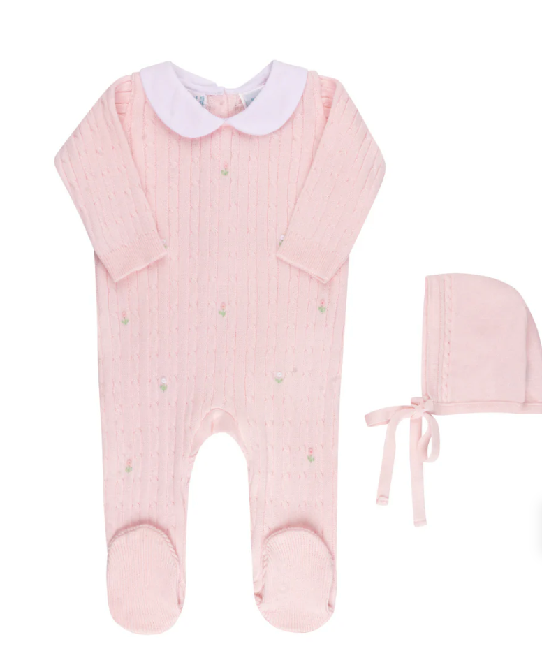 Girls Peter Pan Cable Knit Romper & Bonnet- Feltman Brothers