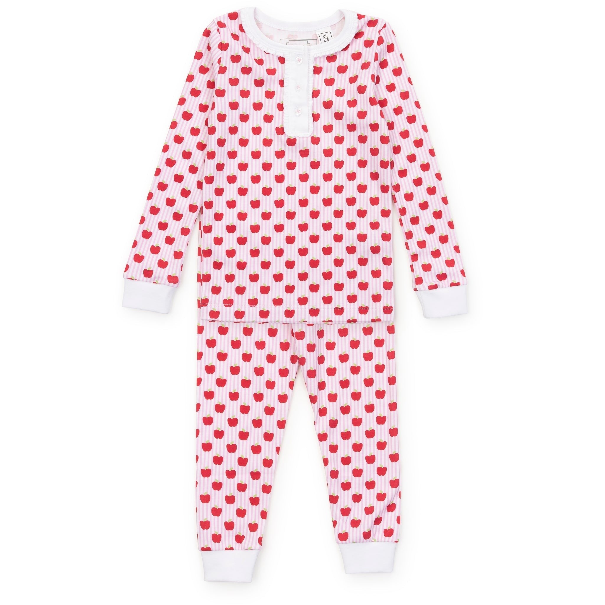 Alden Girls' Pima Cotton Pajama Pant Set - Schoolhouse Apples Pink - Pajamas by Morrow & Main