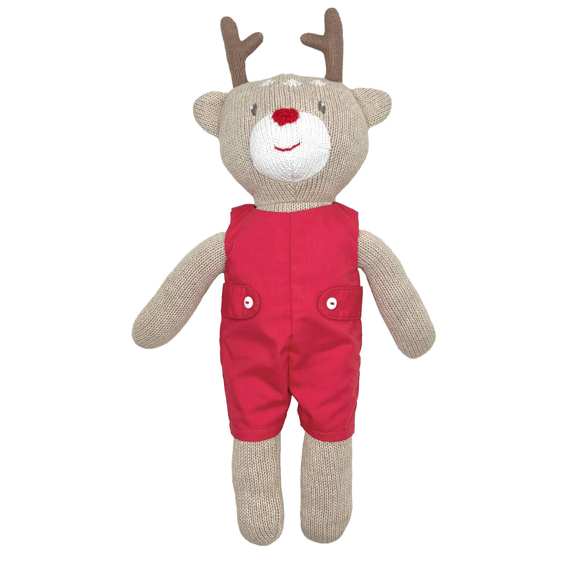 Knit Reindeer Doll with Solid Red Romper : 14"