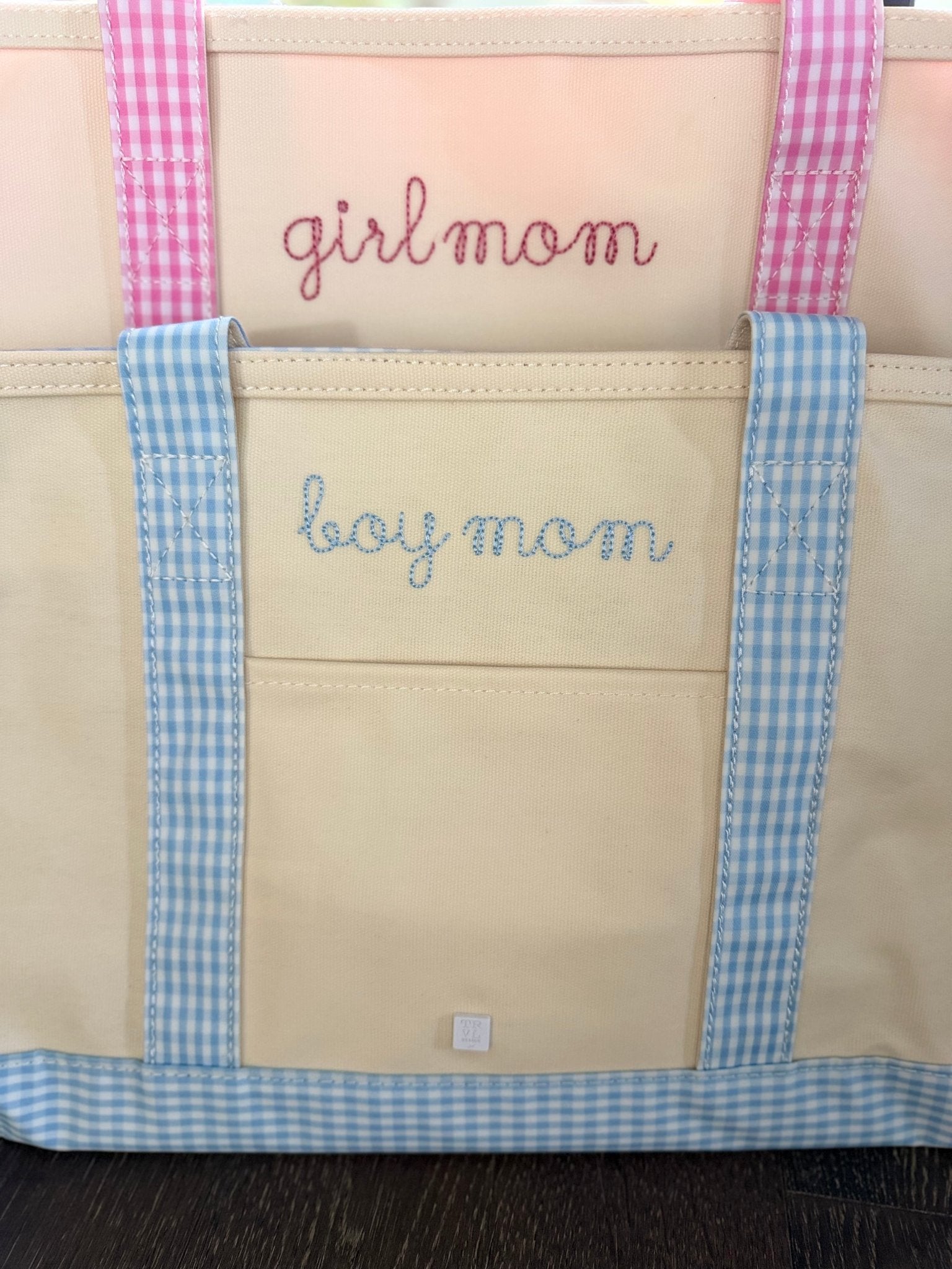 Gingham Mist Trim “Boy Mom” Medium Tote - by Morrow & Main