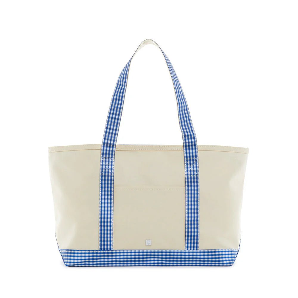 Gingham Royal Trim Medium Tote - by Morrow & Main