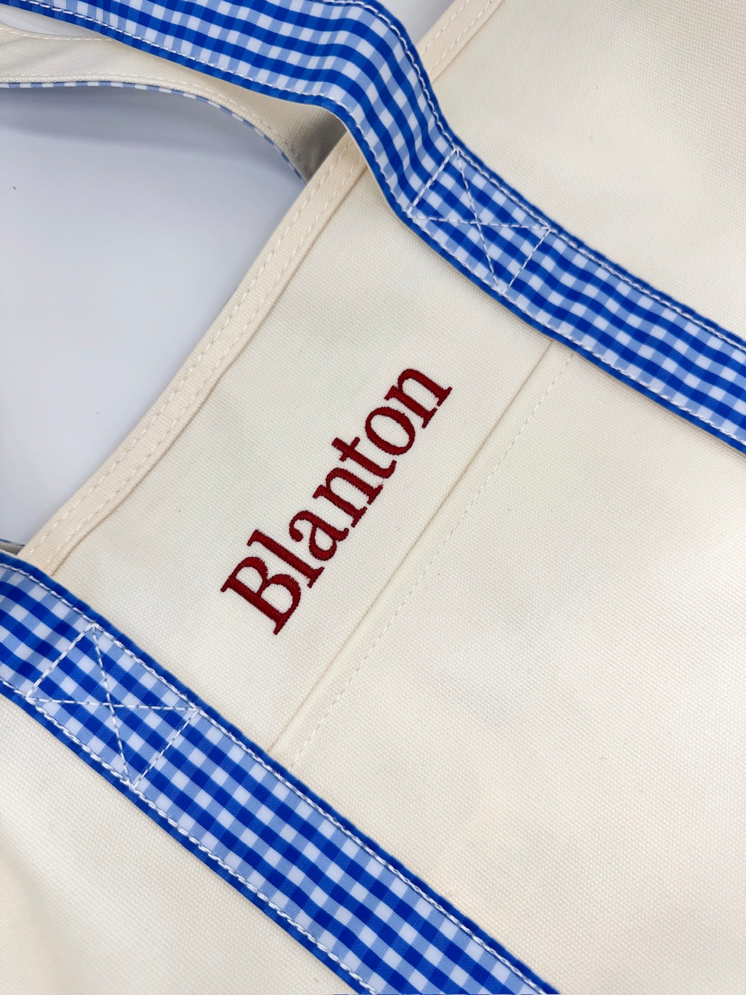 Gingham Royal Trim Medium Tote - by Morrow & Main